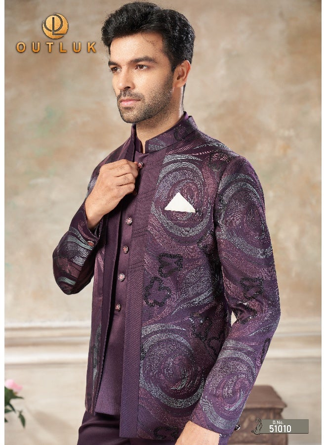 OUTLUK Purple Jodhpuri Suit for Men - Image 3